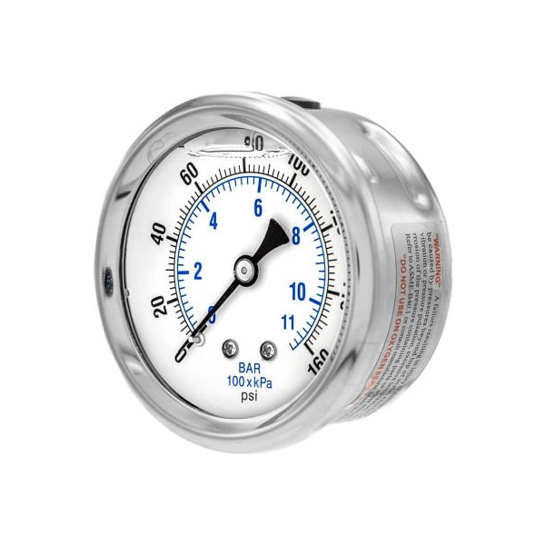 Engineered Specialty Products, Inc Pic Gauges 2 1/2" Pressure Gauge, Liquid Filled, 160 PSI, SS